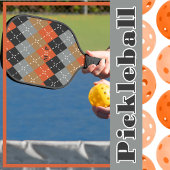 Sinaasappel Lichtgrijs Tan Off Zwart Argyle Pickleball Paddle