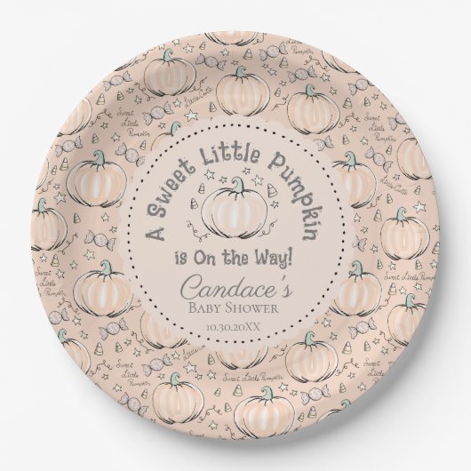 Sinaasappel lief klein pompoen Baby shower Papieren Bordje (Voorkant)