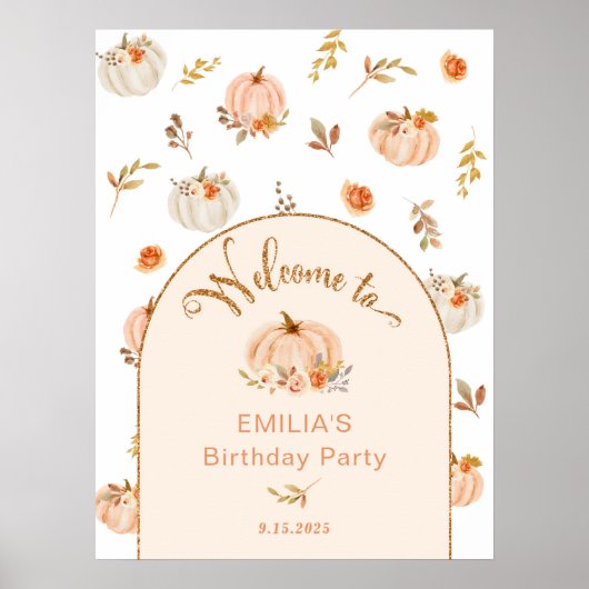 Sinaasappel Lief klein pompoen verjaardagswelkom Poster (Voorkant)