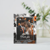 Sinaasappel Lineart Flowers Trouwfoto dank u Briefkaart (Staand voorkant)