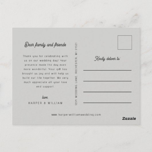 Sinaasappel Lineart Flowers Trouwfoto dank u Briefkaart (Achterkant)