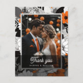 Sinaasappel Lineart Flowers Trouwfoto dank u Briefkaart (Voorkant)