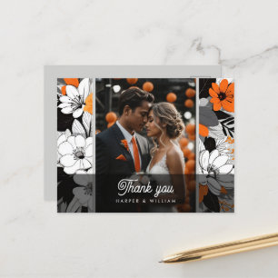 Sinaasappel Lineart Flowers Trouwfoto dank u Briefkaart