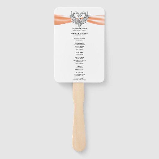Sinaasappel lint zilveren zwaan bruiloft programma handwaaier (Achterkant)
