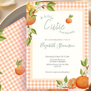 Sinaasappel Little Cutie Baby Shower Uitnodiging