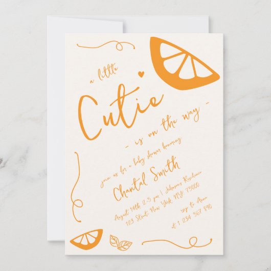 Sinaasappel Little Cutie Hand getrokken Citrus Bab Kaart (Voorkant)