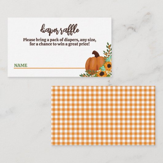 Sinaasappel Little Pumpkin Baby shower Luier Raffl Informatiekaartje (Voorkant / Achterkant)