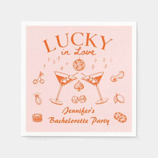 Sinaasappel Lucky In Love Cocktails Bachelorette P Servet (Voorkant)
