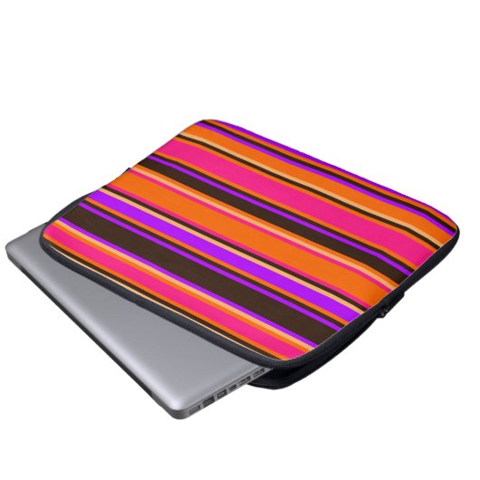 Sinaasappel, magenta en Paarse gestreepte elektron Laptop Sleeve (Voorkant onderkant)