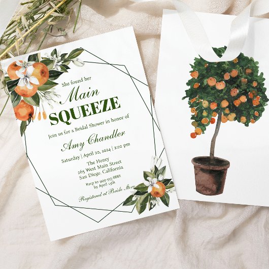 Sinaasappel Main Squeeze Bridal Shower Invitation Kaart