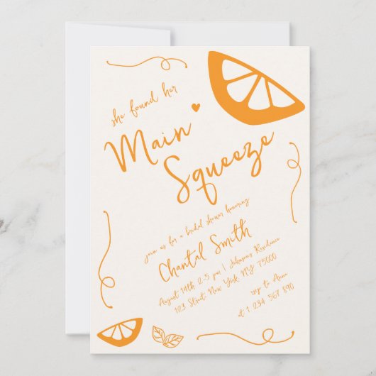 Sinaasappel Main Squeeze Hand getrokken Vrijgezell Kaart (Voorkant)