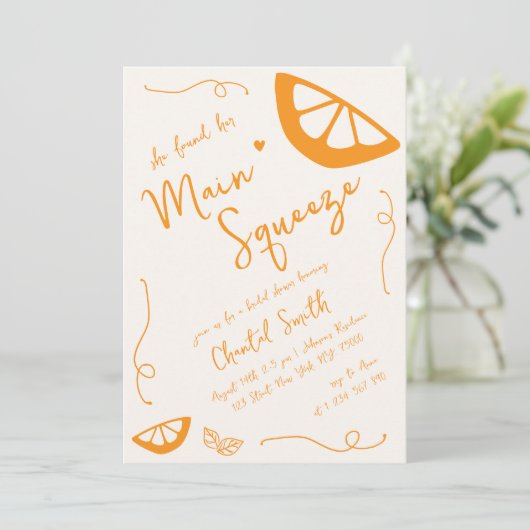 Sinaasappel Main Squeeze Hand getrokken Vrijgezell Kaart (Staand voorkant)