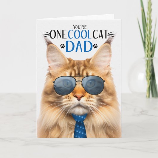 Sinaasappel Maine Coon Cat Vaderdag One Cool Cat Feestdagen Kaart (Voorkant)