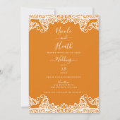 Sinaasappel Mango & Witte Kant Elegante Bruiloft Kaart (Voorkant)