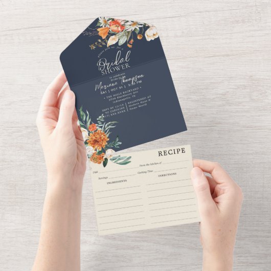 Sinaasappel & Marine Bloemen Vrijgezellenfeest & R All In One Uitnodiging (Afscheurbaar)