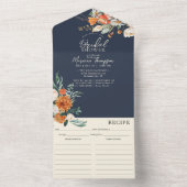 Sinaasappel & Marine Bloemen Vrijgezellenfeest & R All In One Uitnodiging (Binnen)