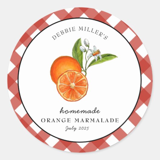 Sinaasappel Marmalade Geruite Ronde Jam Sticker (Voorkant)