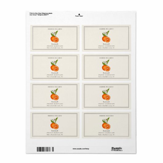 Sinaasappel Marmalade Jam Pot op Off witte rechtho Etiket (Full Sheet)