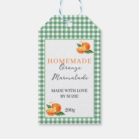 Sinaasappel Marmelade Pot Etiket Persoonlijk Gingh Cadeaulabel (Achterkant)