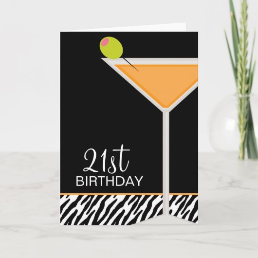 Sinaasappel Martini en zebraprint Kaart (Voorkant)