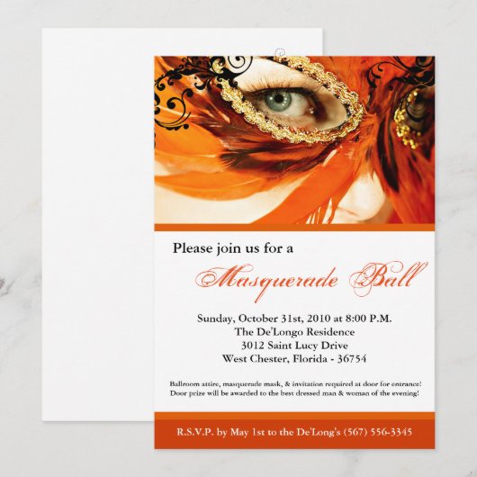 Sinaasappel Maskerade Ball Costume Halloween Kaart (Voorkant / Achterkant)