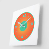 Sinaasappel met Aqua Green op Witte Achtergrondklo Vierkante Klok (Hoek)