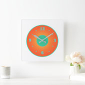 Sinaasappel met Aqua Green op Witte Achtergrondklo Vierkante Klok (Huis)