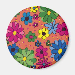 Sinaasappel met felgekleurde bloemen magneet