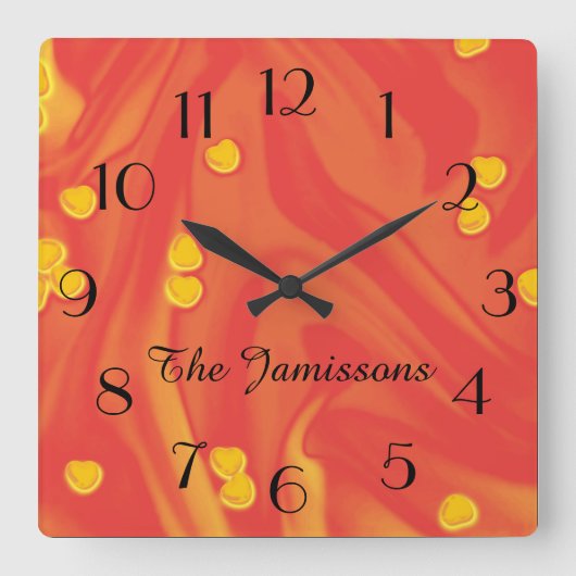 Sinaasappel met Kleine Gele Gepersonaliseerde Vierkante Klok (Voorkant)