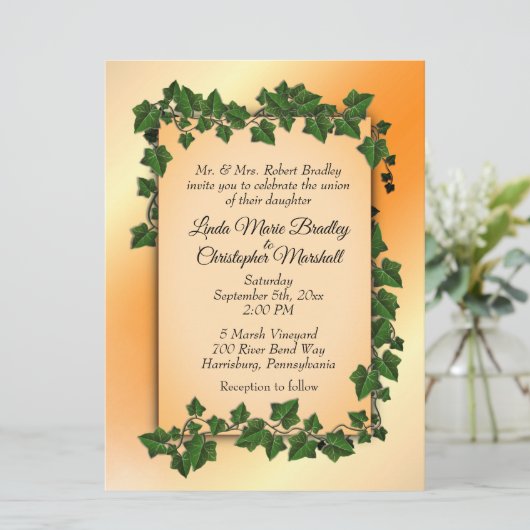 Sinaasappel met uitnodiging tot het huwelijk (Staand voorkant)