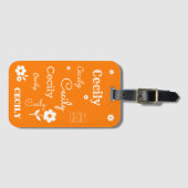 Sinaasappel met Witte Bloemen, Gepersonaliseerd Ba Bagagelabel (Voorkant (horizontaal))