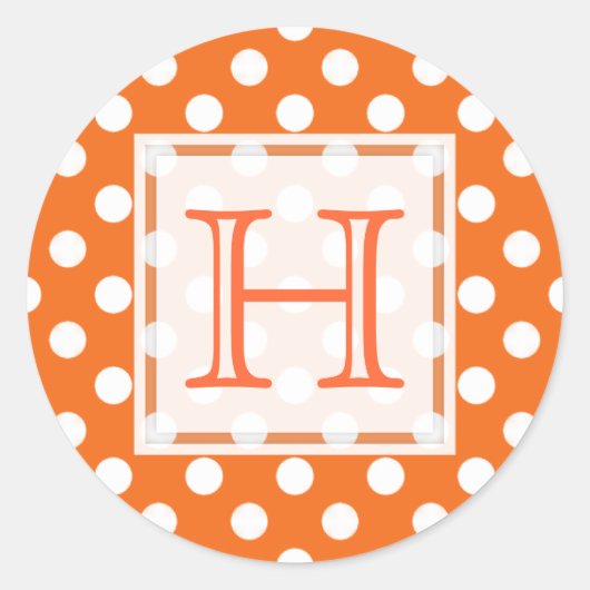 Sinaasappel met witte polka-dot monogram Stickers (Voorkant)