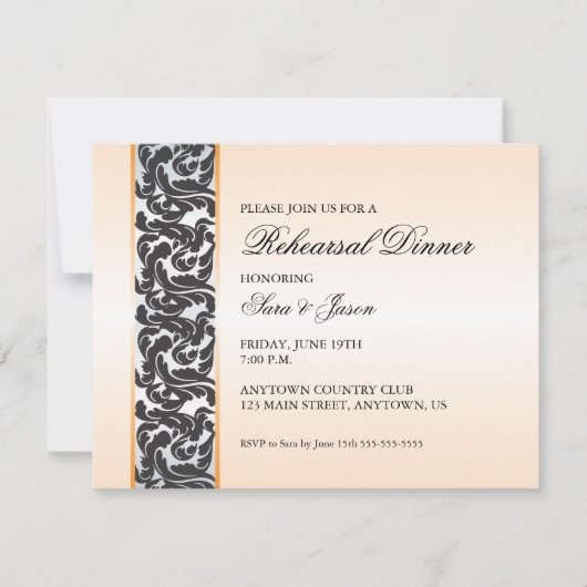 Sinaasappel met zwart swirly lint repetitie diner kaart (Voorkant)