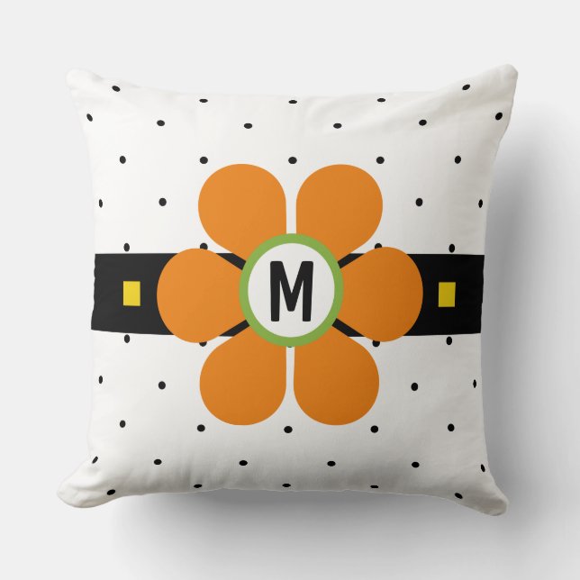 Sinaasappel Mid Century Modern Flower Power Kussen (Voorkant)
