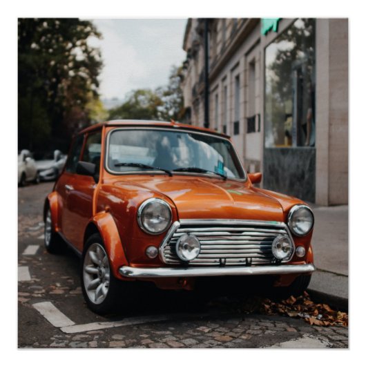 Sinaasappel Mini Cooper Classic Car Glossy Poster (Voorkant)