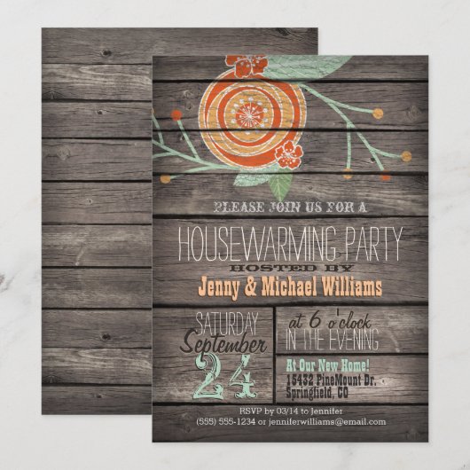 Sinaasappel & Mint Green; Rustieke housewarming pa Kaart (Voorkant / Achterkant)