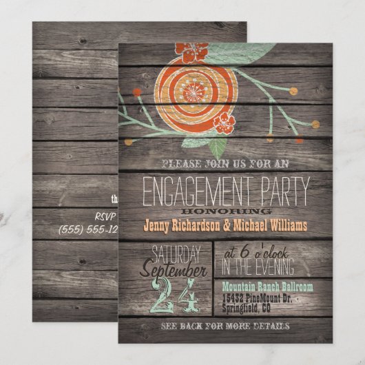 Sinaasappel & Mint Groen; Rustieke Engagement Part Kaart (Voorkant / Achterkant)