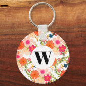 Sinaasappel Monogram Floral Waterverf Sleutelhanger (Voorkant)