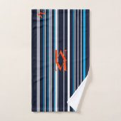 Sinaasappel Monogrammed Blauw Gestreept Bad Handdoek (Handdoek)