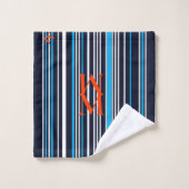Sinaasappel Monogrammed Blauw Gestreept Bad Handdoek (Wasdoekje)