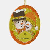 Sinaasappel/Mustard Dotted Snowmen Holiday Ornamen Keramisch Ornament (Rechts)