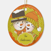 Sinaasappel/Mustard Dotted Snowmen Holiday Ornamen Keramisch Ornament (Links)