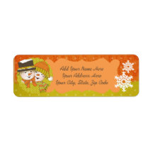 Sinaasappel/Mustard Snowmen Return Address Labels