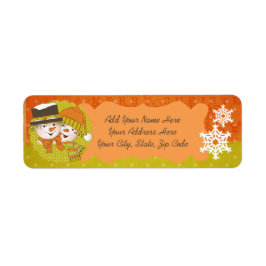 Sinaasappel/Mustard Snowmen Return Address Labels