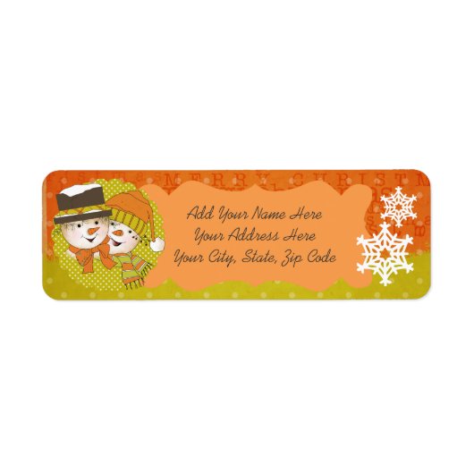 Sinaasappel/Mustard Snowmen Return Address Labels (Voorkant)