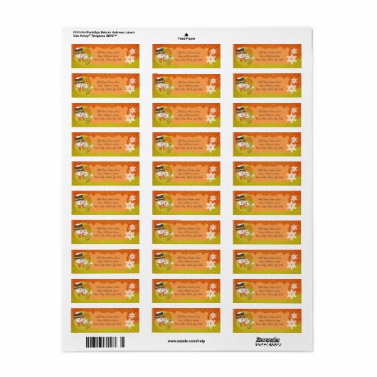 Sinaasappel/Mustard Snowmen Return Address Labels (Full Sheet)