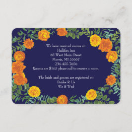 Sinaasappel & Navy Blue Peony Roos Informatie Kaart