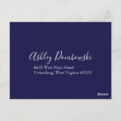Sinaasappel & Navy Blue Peony Roos Trouwantwoord Briefkaart (Achterkant)