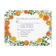 Sinaasappel & Navy Blue Peony Roos Trouwantwoord