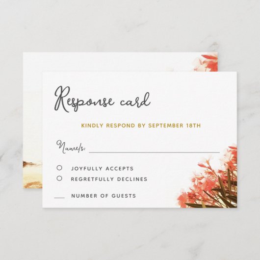 Sinaasappel Oleander Beach Floral Wedding RSVP Kaa (Voorkant / Achterkant)